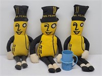 (3) 1960’s Mr. Peanut Cloth Dolls & Promo Mug