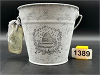 5" tall metal pail with bee hive design