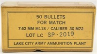 50 Rounds Of Match Grade Ammo For 7.62 / .30 Cal