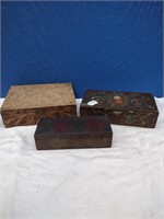 Three Pyrography Wood Boxes x3