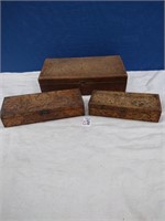 Three Pyrography Wood Boxes x3