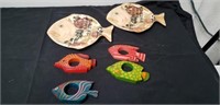 Decorative fish plates with napkin holders