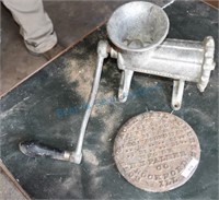 Antique Acme bake churn cover & meat grinder