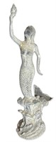 35" Vintage Cast Metal Mermaid Lady Garden Statue