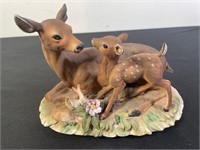 Hand-Painted Porcelain Deer & Fawn Figurine -Homco