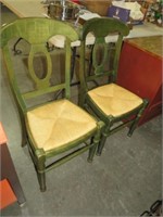 (2X) COUNTRY GREEN SOILD WOOD WOOVEN SEAT CHAIRS