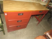 SOILD WOOD RED PAINTED 4 DRAWER KNEEHOLE DESK