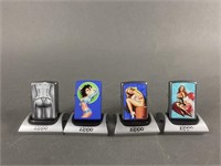 4 Zippo Pin Up Girl Lighters With Magnetic Stands