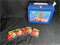 Plastic Hulk Hogan lunchbox, thermos, cards