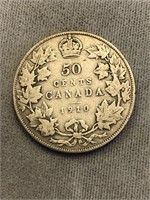 1910 CANADA SILVER ¢50 COIN