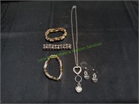 (3) Bracelets w/Puffy Heart Necklace & Earring