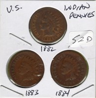 (3) 1890, 1891, 1892 Indian Head Cents