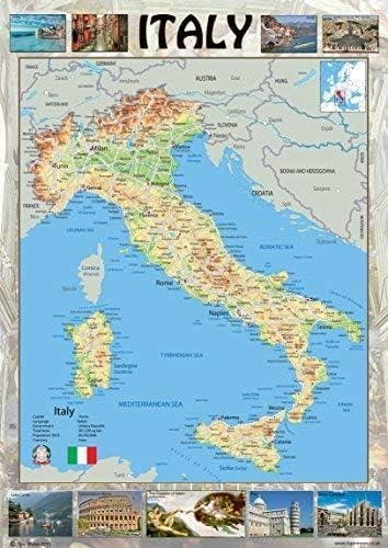 Laminated Italy Map Poster