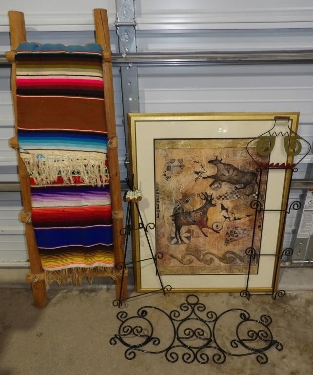 4ft. Ladder w/ 2 Western Blankets, Print, Racks