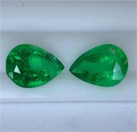 Natural Vivid Green Colombian Emerald Pair 11.09 C