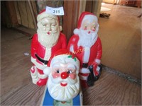 Pair Blow Mold Santas, musical Santa face with box