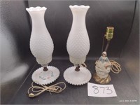 Hobnail Milkglass Lamps, Porcelain Lamp