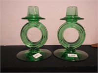 Pair vintage green glass (glow) Art Deco