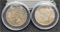 (2) Peace Silver Dollars 1923, 1924 In Capsules