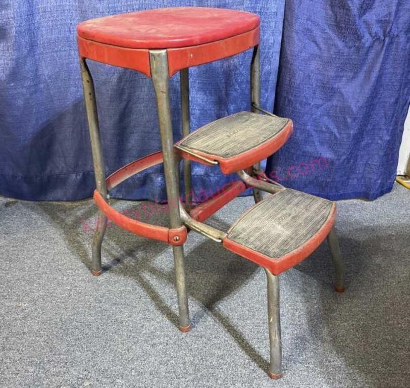 Old "Cosco" red kitchen stool (Columbus, Ind)