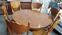 Oak Pressed Back Dining Table And 6 Chairs