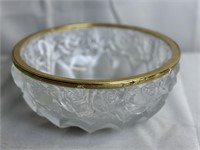 Crystal Bowl With Rose Reliefs And Metal Trim