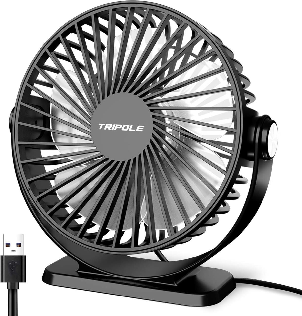 TriPole Desk Fan 3 Speeds 5.1in  Black