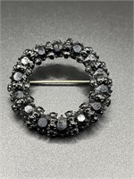 Vintage Black round circle brooch pin