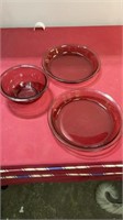 3 pc Pyrex pie plates and bowl