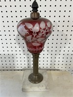 Ruby Cut Lamp Base with Floral Design