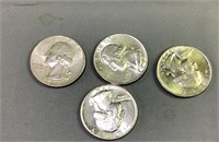 4 various Silver Washington quarters