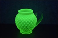 Fenton Vaseline Glass Hobnail Pitcher