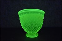 Fenton Vaseline Glass Topaz Hobnail Fan Vase