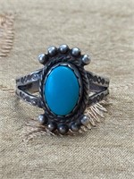 NATIVE AMERICAN STERLING SILVER TURQUOISE RING SZ5