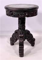 Chinese end table, marble insert, carved