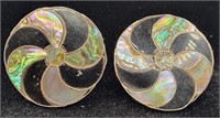 Sterling .925, Onyx & Abalone Pinwheel Earrings