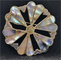 Sterling .925 & Abalone Flower Brooch/Pendant