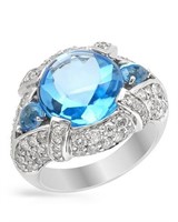 14KT White Gold 8.34ct Blue Topaz and Diamond Ring