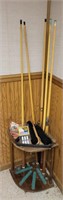 Pool cue holder with cues racks brushes and tips