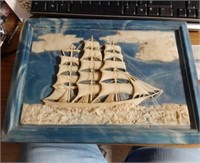 Wooden jewelry or desk box Dante clipper ship lid