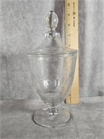 ETCHED GLASS CANDU COMPOTE WITH LID