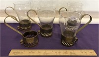 5 Metal Coca-Cola Glass Holders, 1 Coca-Cola Glass