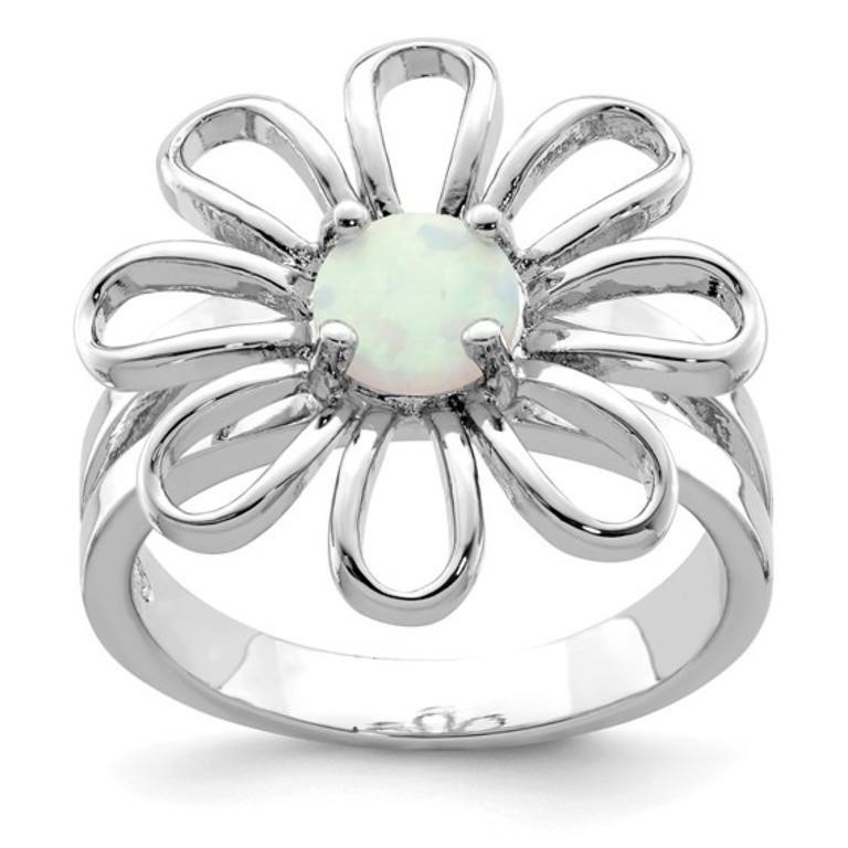 Sterling Silver Created Opal Flower Ring