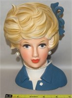 Vtg Napco Japan C8497 Blue Bow Lady Head Vase