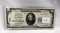 $20 National Currency Manheim National Bank XF