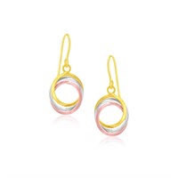 14k Tri-color Gold Open Entwined Circles Earrings