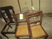 2 ladder back chairs, 1 chair w/no seat
