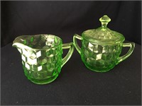 Vintage Green Cubist Creamer/Sugar Bowl With lid