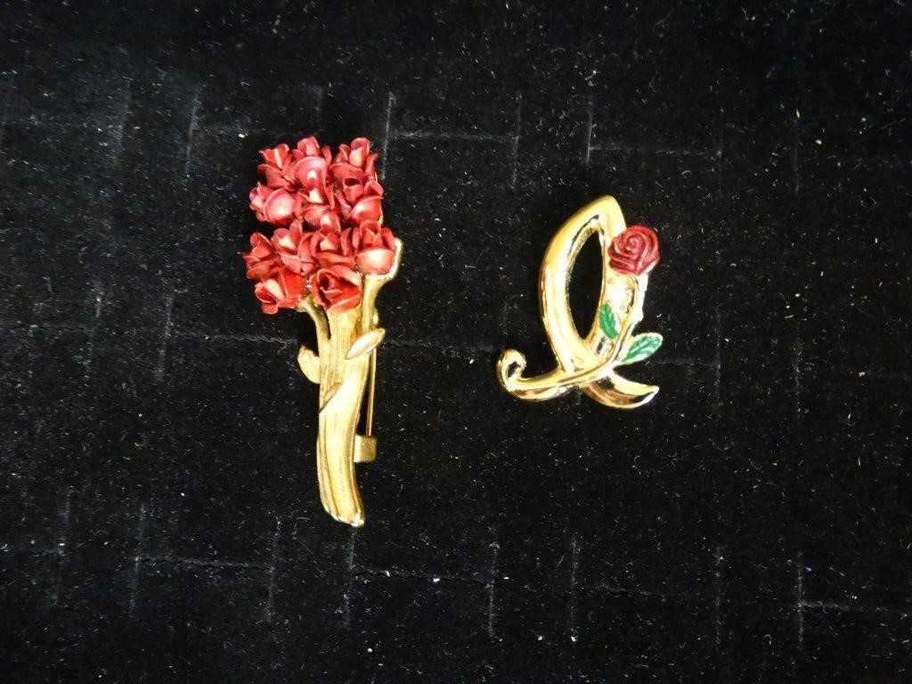 Vintage Brooches Red Roses