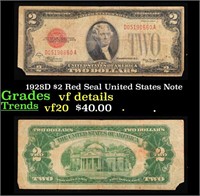 1928D $2 Red Seal United States Note Grades vf det